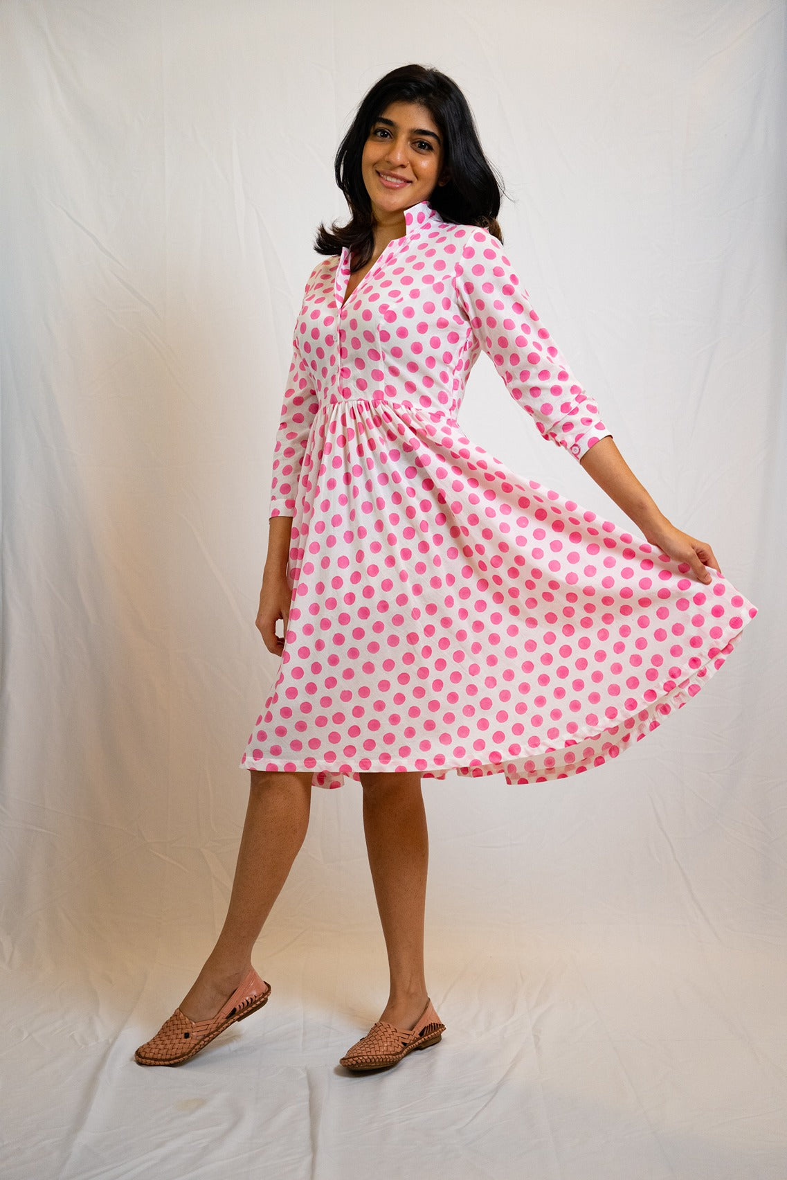 Ruby Dress in Polka Pink