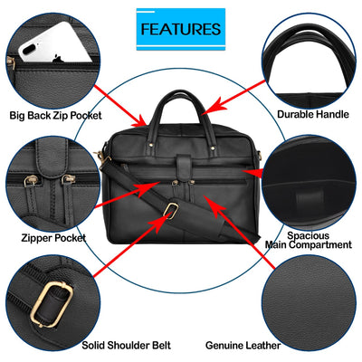 Leather messenger bag (classic) - Black