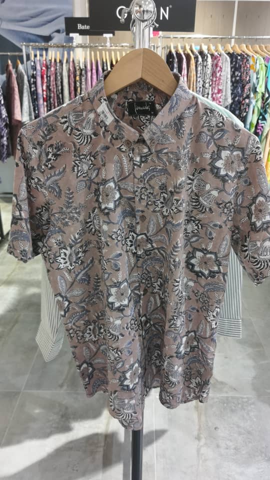 Block Printed Batik Shirt - Grey Flower