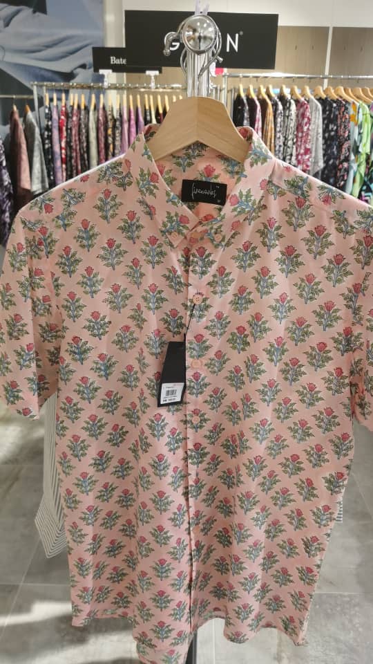 Block Printed Batik Shirt - Pink & Green
