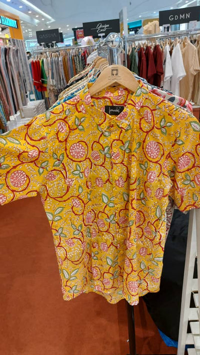 Block Printed Batik Shirt - Yellow & Red