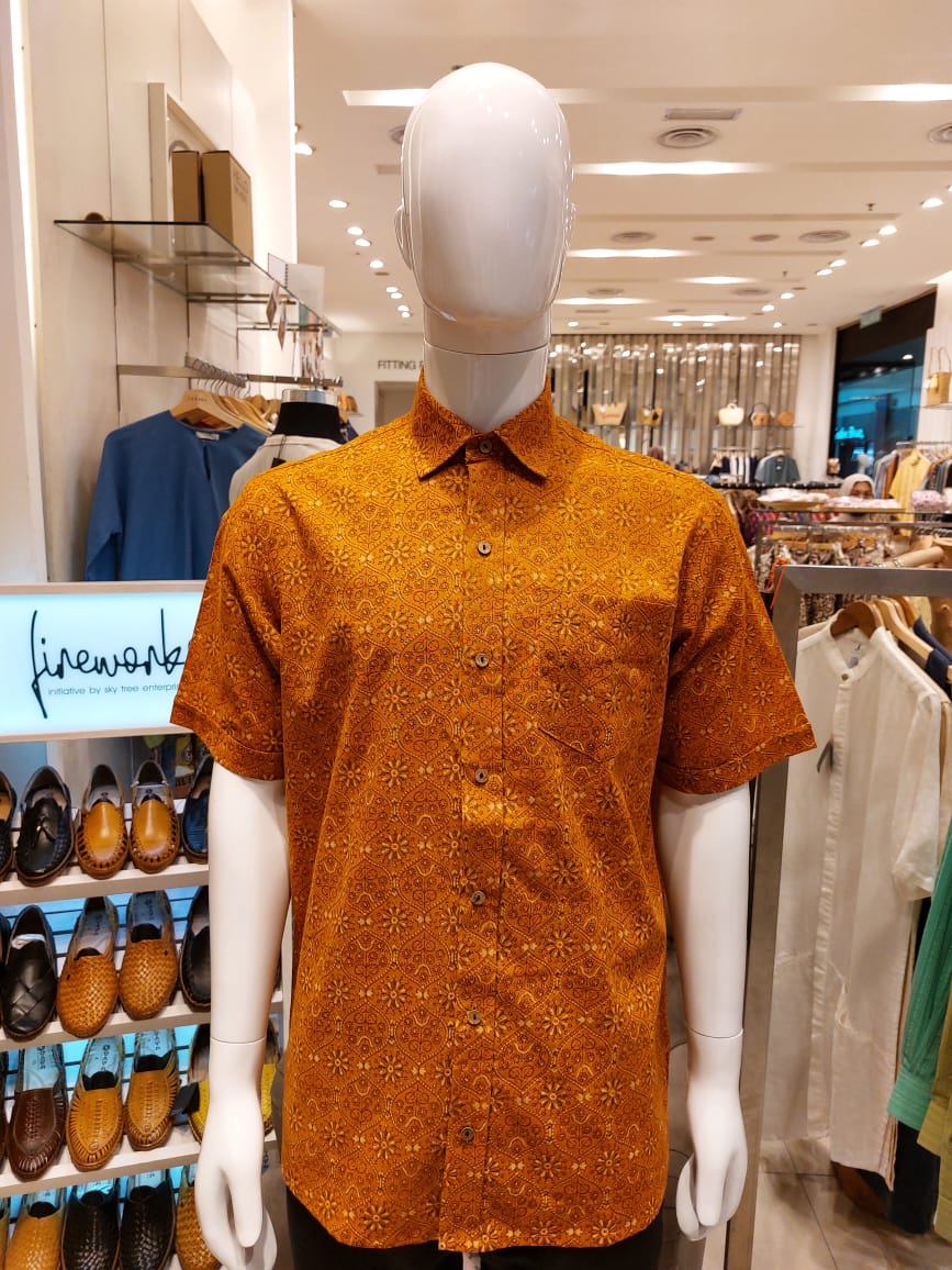 Block Printed Batik Shirt - Yellowish flower