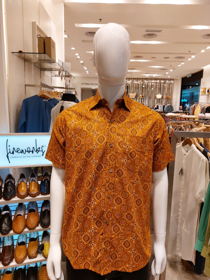 Block Printed Batik Shirt - Yellowish Dots