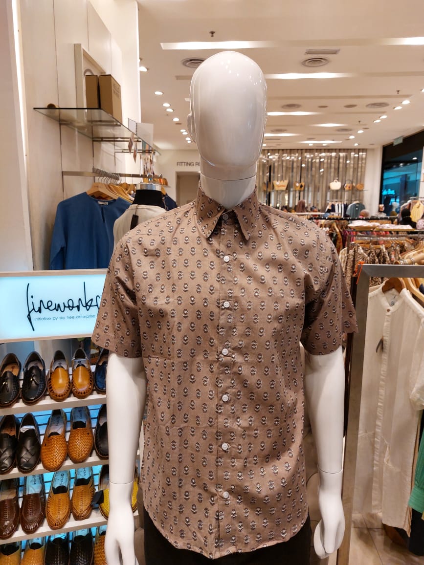 Block Printed Batik Shirt - Chocolate Dots
