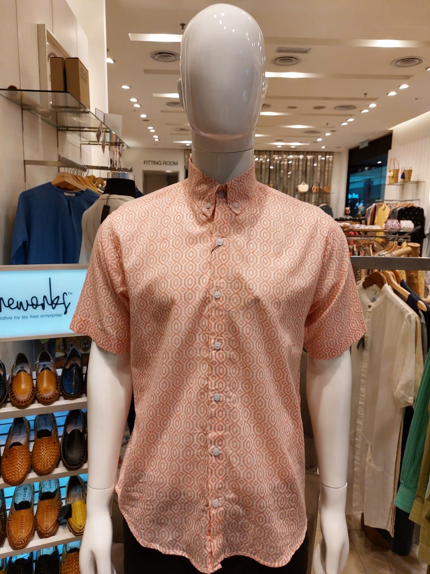 Block Printed Batik Shirt - Light Orange